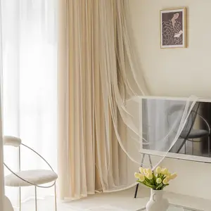 Double Layer Curtain, 1 Count Solid Color Lace Mesh Curtain, Home Decor for Living Room Bedroom, Window Curtain for Home Decor, Curtains And Nettings