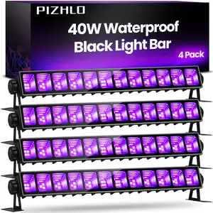 PIZHLO Upgraded 4 Pack 40W Blacklight Bar, IP66 Waterproof LED Black Light with Plug+Switch+6ft Cord, Each Light Up 24x24ft, for Outdoor, Glow Party, Halloween, Body Paint, Bedroom, Classroom, Stage Lighting