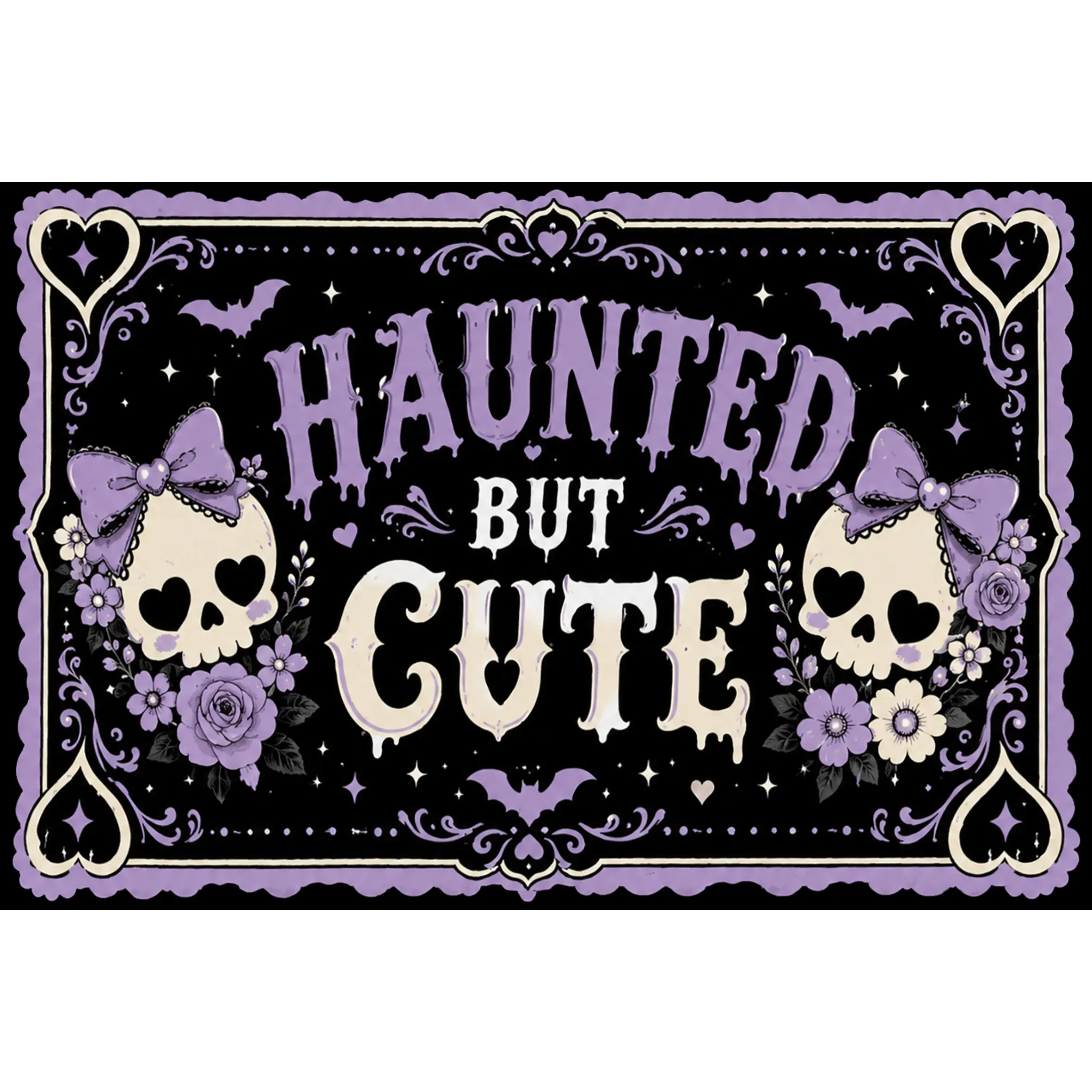 32 x 20 inch Haunted But Cute Purple Bow Floral Skull Bat Doormat, Funny, Decorative Mat, Gothic Halloween Doormat, Welcome Mat, Funny Welcome Mat, Non-slip, Indoor Outdoor