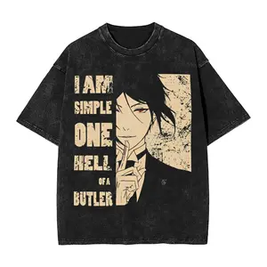 Japanese hot Anime Black Butler Washed TShirt Unisex personality Clothes Oversized Suitable for all 2seasons Couples high quality