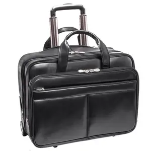 212 MAIN McKlein Bowery Leather Wheeled Non-Detachable Laptop Briefcase - Black, Leather Material, Padded Compartments, Zipper Closure