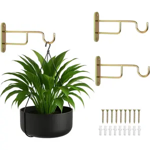 3 Pack Metal Wall  Hangers - 7 Inch  Hanger for Indoor - Rustic Brass Finish Hooks for  , Baskets, and Macrame - Indoor Hangers for , Lanterns or Wind Chimes