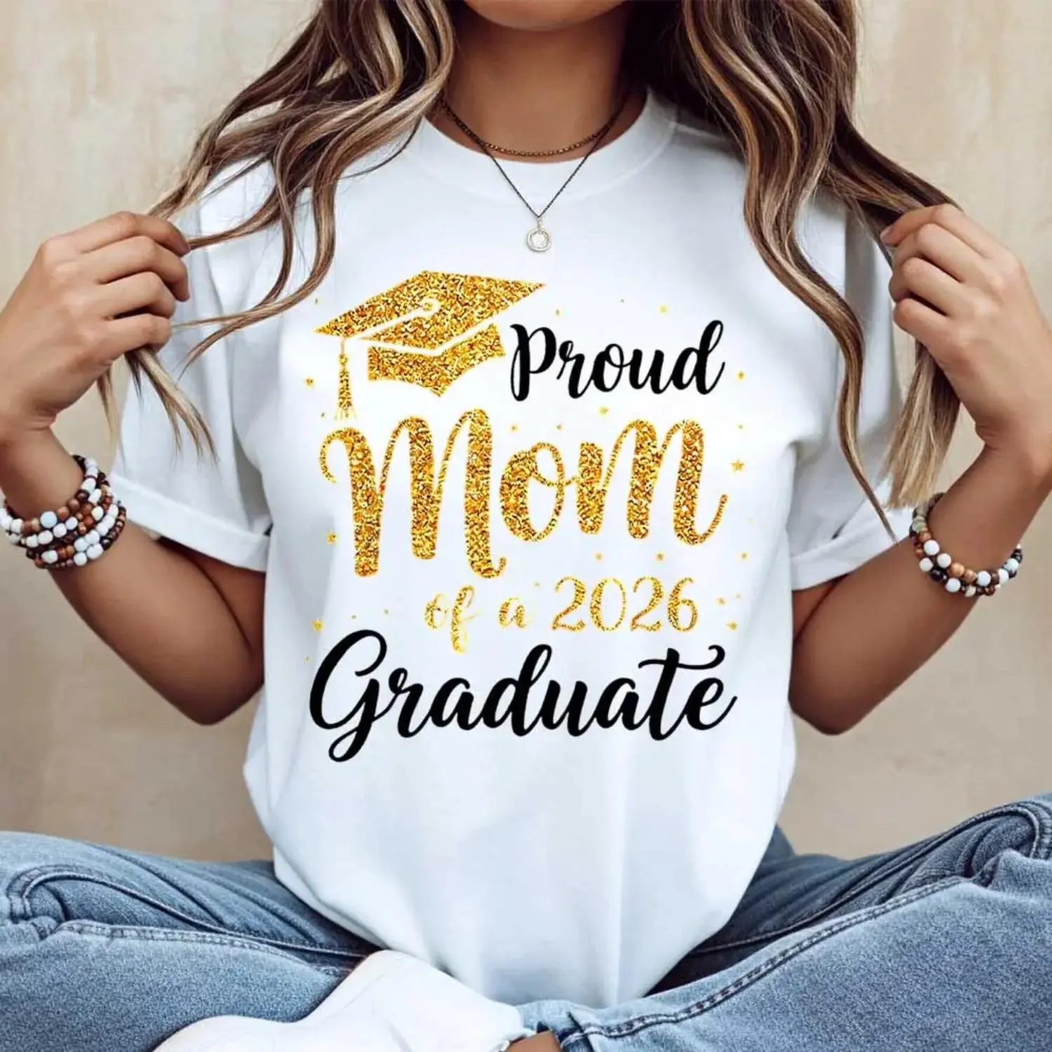 Mother Of A 2026 Graduate Cotton T-shirt Celebrating Graduation With Custom Print Casual Crewneck Tee