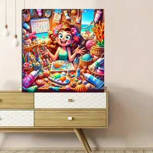 5D Diamond Arts Colorful Painting Kit, Cute Girl Pattern DIY Diamond Arts Colorful Painting without Frame, Handmade Wall Art Decor for Home