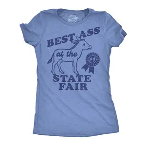Womens Funny T Shirts Best Ass At The State Fair Sarcastic Donkey Graphic Novelty Tee For Ladies Funny Womens T Shirts Cute Vintage Fashion Casual Ladies T-Shirt Gift Funny Animal Top Women's Novelty Tees Light Blue