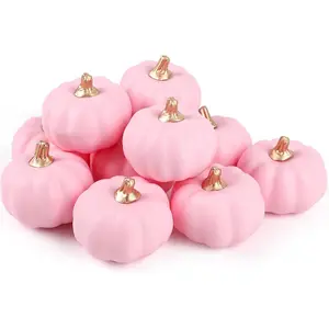12pcs Pink Artificial Pumpkins,Small Faux Pumpkins Lifelike Foam Pumpkin for Fall Halloween Thanksgiving Home Decoration Harvest Decor