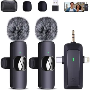 lavalier microphone, suitable for /Android phones/cameras/computers/four in  lavalier microphone, suitable for video and audio recording, , etc., with microphone Bags, black