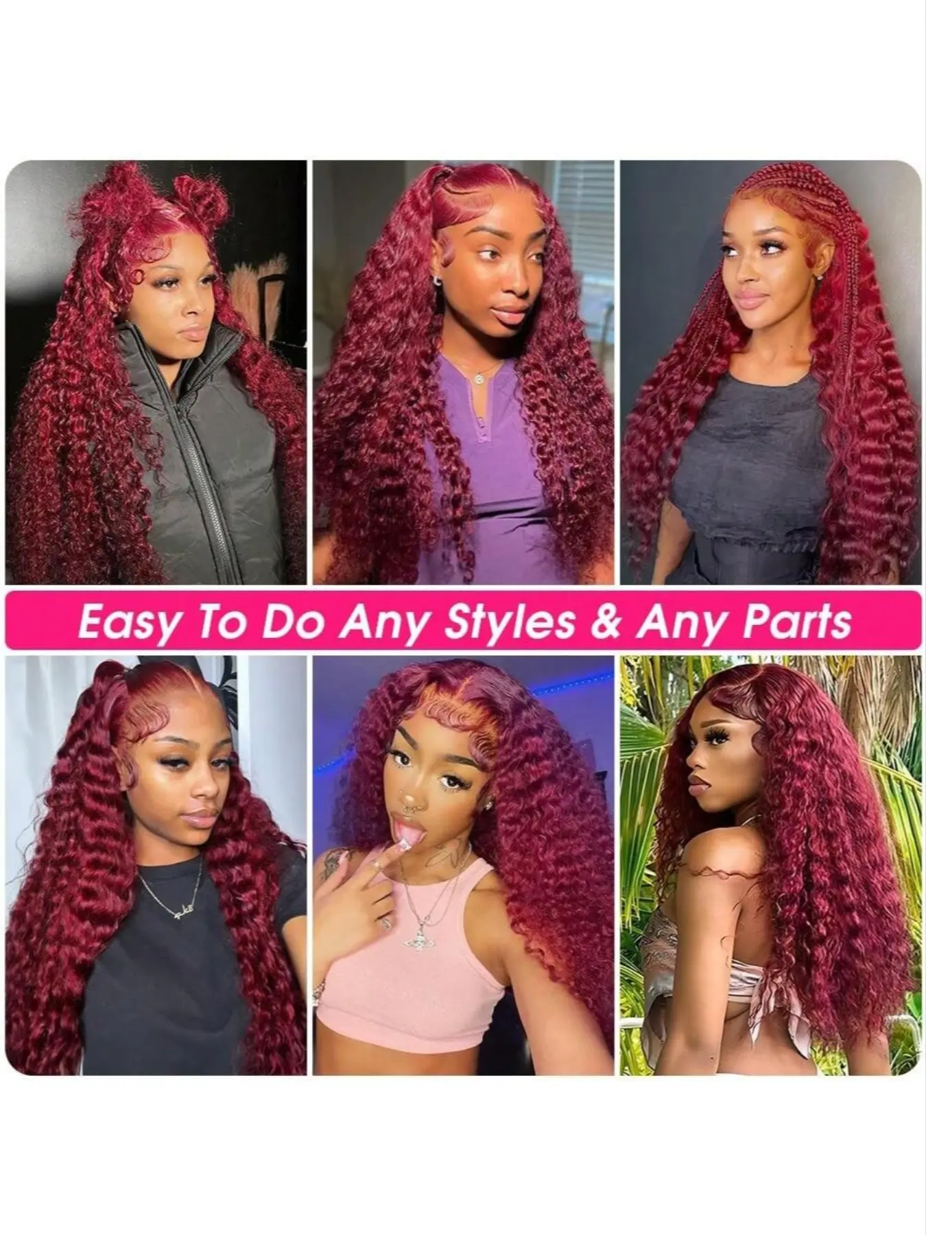 32 Inch Water Wave Human Hair Wig 13x6 HD Lace Front Burgundy Deep Wave Burgundy Red Synthetic Lace Front Wigs Deep Wave Natural  main image 3