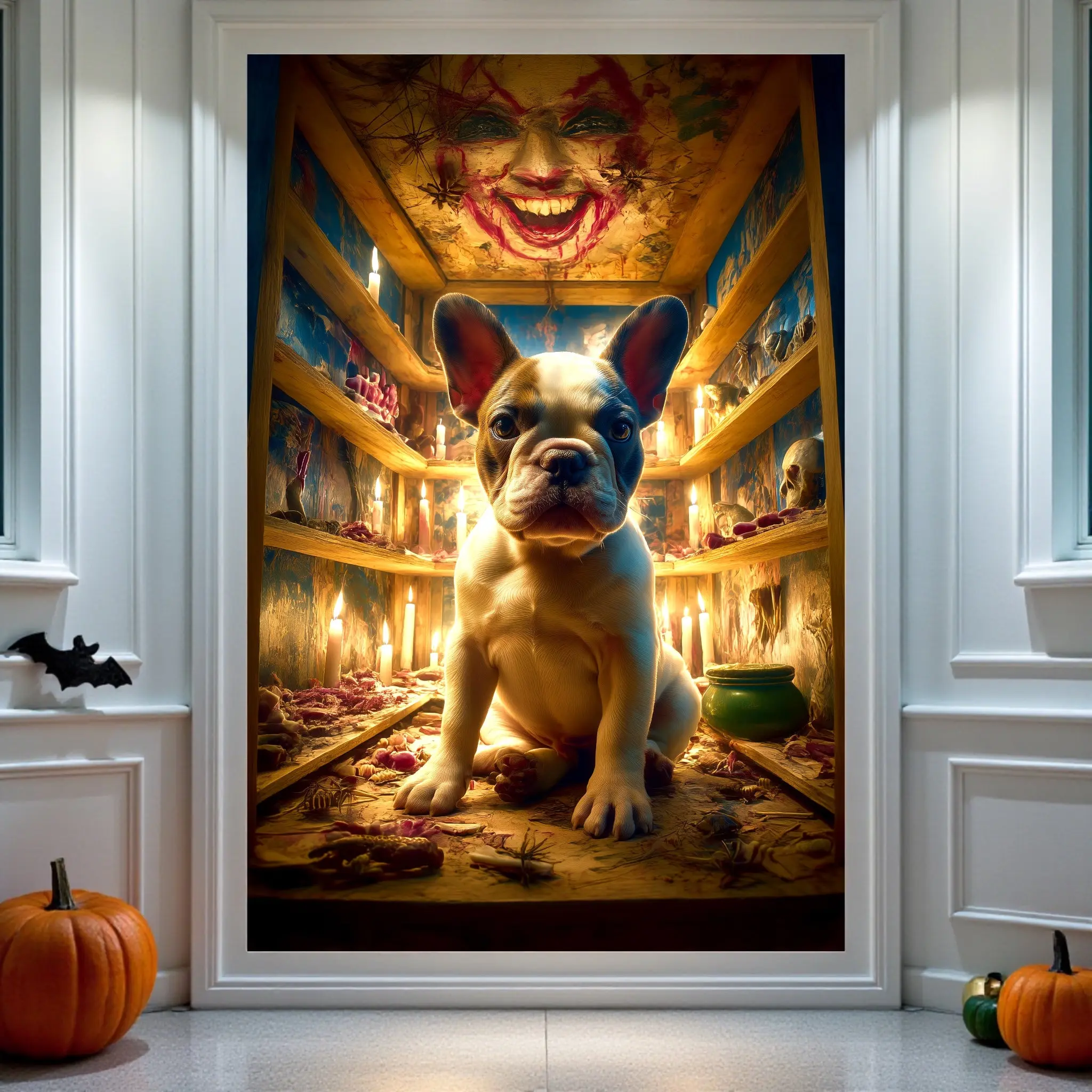 Creepy French Bulldog Halloween Poster: Gothic Horror Frenchie Art Print