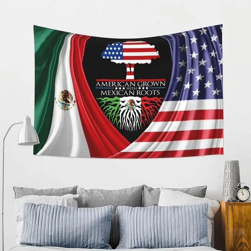 Proud Mexican American Flag Print Durable Decorative Tapestry Wall Hanging - Modern Stripe Design Colorful Wall Mural, Men's Room Accessory, Bedroom-Dorm Home Decor for Summervibes, Tapestry Wall Mural home accessories home accessories backtoschoolshoppin
