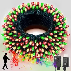 LAMPHOME 66ft Music Christmas Mini Lights with Motion Sensor Controller,200 LED Fairy Starry String Light Plug in for Indoor Outdoor Xmas Tree Wedding Party Decoration (Red Green Warm)