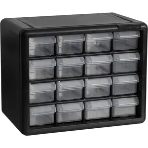 16-Drawer Plastic Drawer Storage Cabinet for Garage Organization, Beads, Makeup Organizer, Building Bricks Storage, Teacher Toolbox, 10-1/2-Inch W x 6-1/2-Inch D x 8-1/2-Inch H, 10116 Black