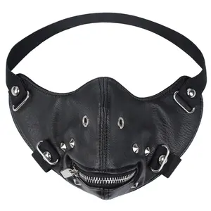 OIDEA Studded Zip PU Leather Rock Biker Half Face Mask, Punk Halloween Adult Masks for Motorcycle Riding & Cosplay