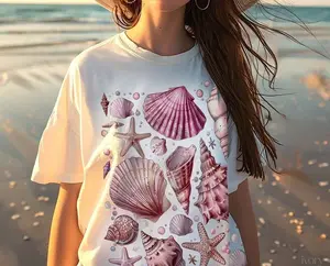 Vintage Seashells Tshirt Cotton Cottagecore Aesthetic Shirt Nautical Tee