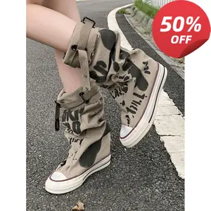 Fall/Winter Women's Round Toe Thick Sole Flat Short Boots, Casual Canvas Short Boots For Spring & Autumn,Boots For Women Girl Walking Shoes Walking Shoes Footwear