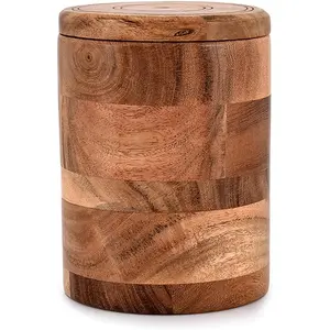 NIRMAN Acacia Wood round wooden storage jar with Lid for Keeping Cookies, Coffee, Flour, Sugar, Rice & Other Dry Foods (4.5" x 4.5" x 6")