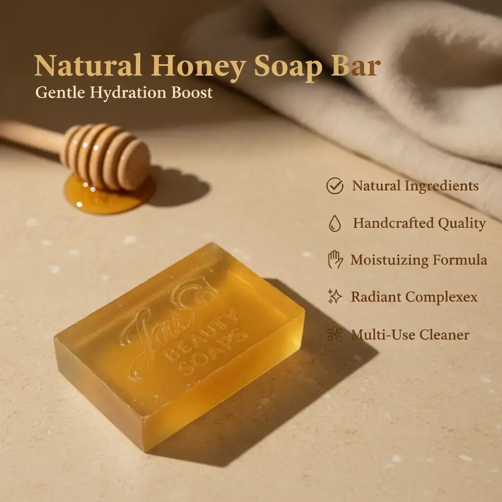 Jas Beauty Natural Handmade Honey Soap Bar - Single Gentle Hydrating, Moisturizing Cleanser for Daily Face & Body Use, Bath & Body Care for Bright, Soft, Glowing Skin, Moisturize