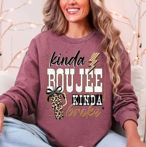 Kinda Boujee, Kinda Broke, Funny, Sassy, Leopard Print Sweatshirt, Crew Neck, Women's, Crewneck