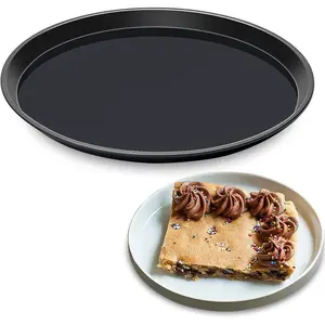 Cookie Cake Pan, 12 Inch Round Cake Pan Giant Shollow Cookie Pan Round Cookie Sheet Black Carbon Steel Tray Pan for Christmas Baking