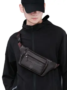 Men's Vintage Leather Waist Bag, Multi-Pocket Crossbody Chest Pack, Casual Commuter and Business Bag, Stylish and Functional