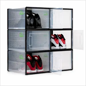 6 Pack 14.6 Inches Long Clear Plastic Stackable Shoe Storage Organizer for BIG Shoes & Sneakers Shoe Boxes Containers