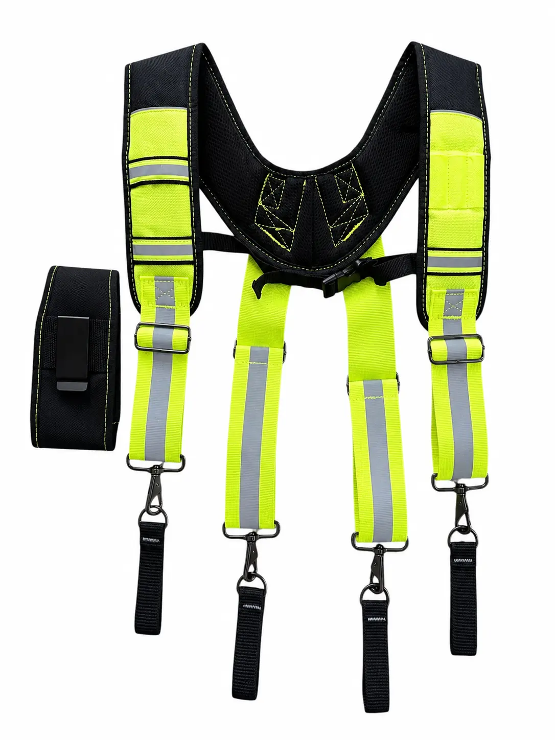 Heavy Duty Padded Work Suspenders for Tool Belt – Adjustable Contractor Shoulder Support Harness with Phone Holder, Durable Nylon Work Gear for Construction, Carpenter & Electrician