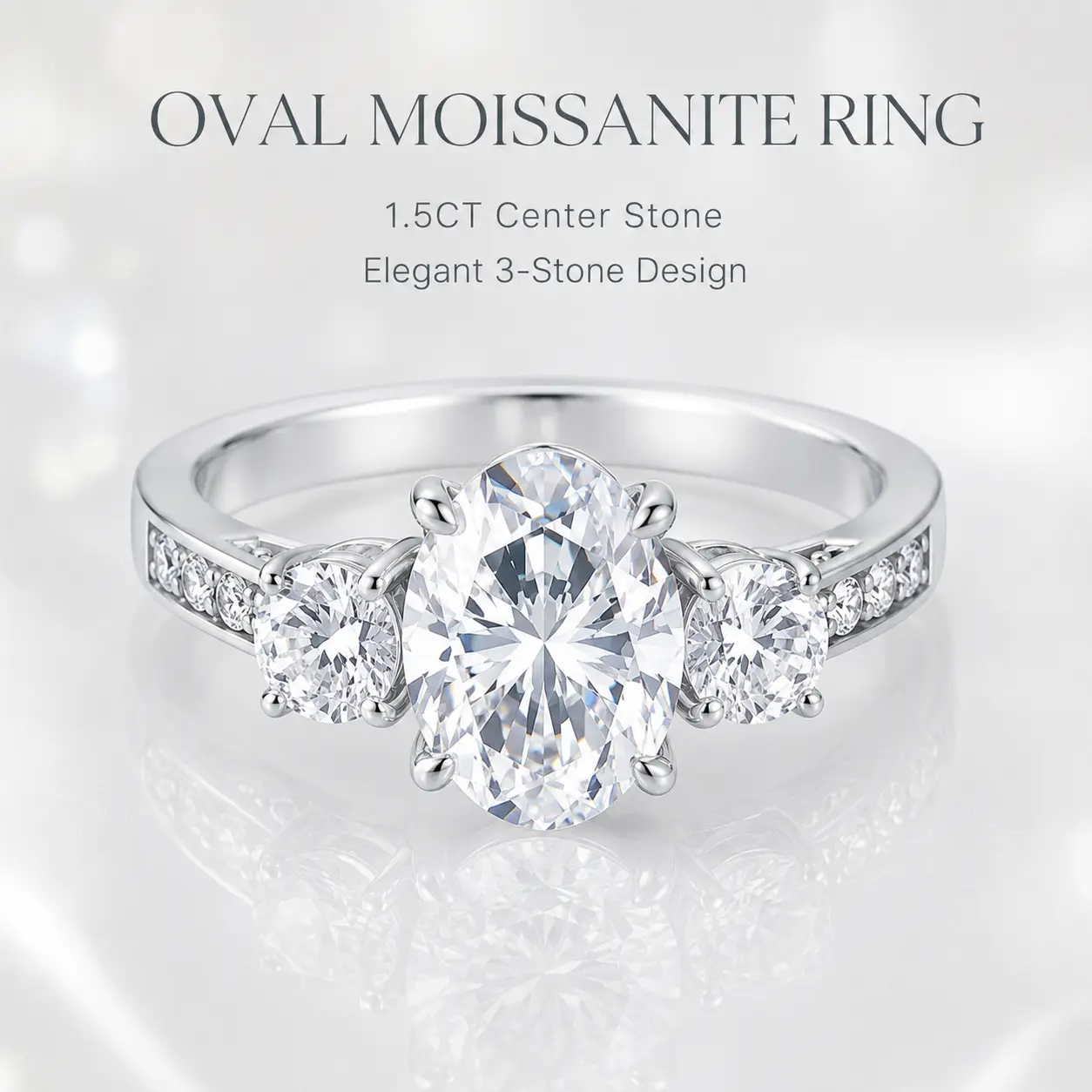 Women's S925 Sterling Silver 1.5CT 6×8mm Oval Cut Moissanite 3-Stone Engagement Ring, Bridal Wedding Promise Ring queen ring