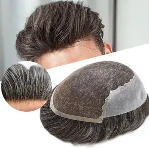 US French Lace Front Toupee for Men Bleached knots for Natural Hairline Men Hair System Skin Poly Men hair piece Breathable Men's Toupee
