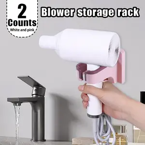 2 Counts Hairdryer Holder, Without Punching Wall Mounted Hairdryer Holder, Self Adhesive Hairdryer Stand with Cord Organizer for Bathroom Hotel Hair Salon (Random Color)