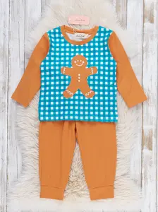 Gingerbread Giggles Embroidered Gingham Outfit