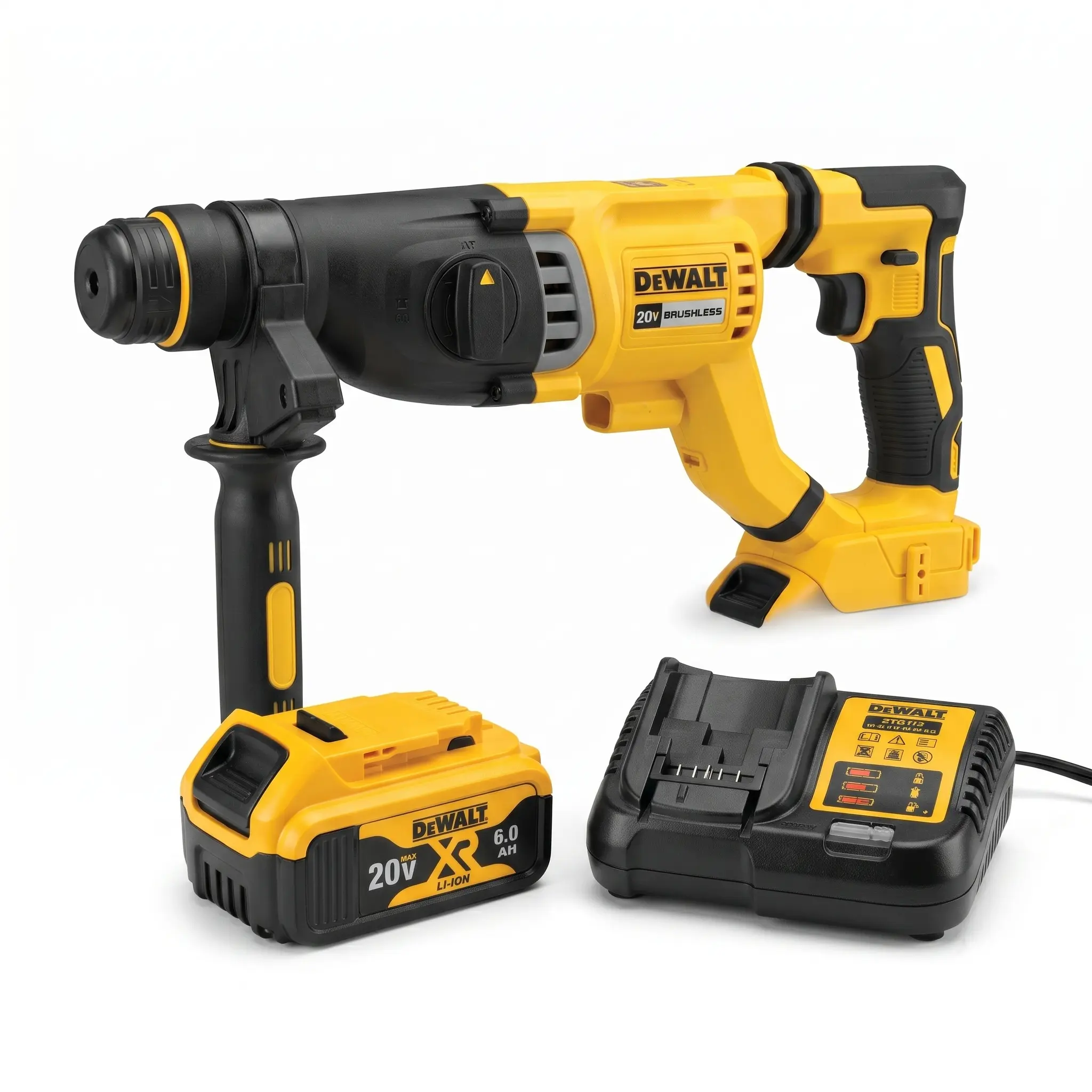 DEWALT 20V Brushless SDS-Plus Rotary Hammer Kit, 3-Mode Cordless Drill with Batteries, Charger, Construction Tools for Concrete Drilling, Chiseling