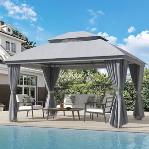 Onbrill 10×13 FT Outdoor Patio Gazebo, Heavy-Duty Metal Frame Canopy with Double Roofs, Mosquito Netting & Curtains for Backyard Watch Parties, Garden Deck Coffee Use, Gazebo Outdoor Patio, Watch Party