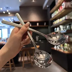 Stainless Steel Large Round Spoons Set, Commercial & Home Kitchen Cooking Utensils, Heat Resistant Short Handle, Easy Clean, Restaurant Use