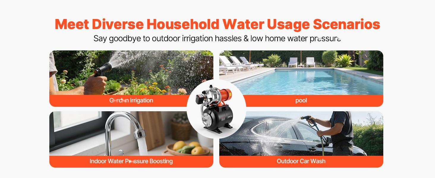 1.6 HP Shallow Well Pump With Pressure Tank, 120V 1320 GPH, Stainless Steel Irrigation Jet Pump With 5-Gal Pressure Tank, Automatic Water Booster System, For Home Garden Lawn, Potable Water