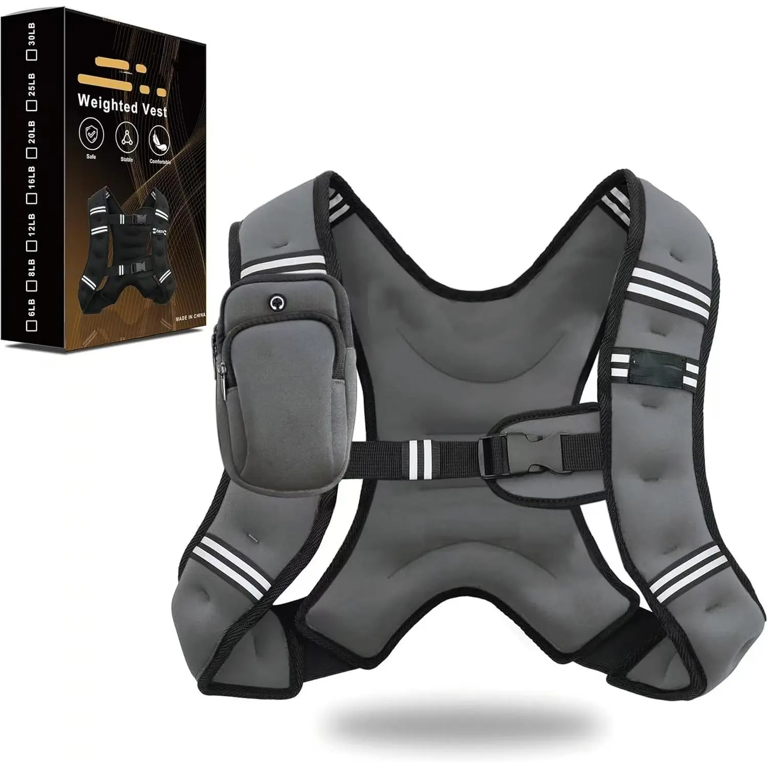Weighted Vest, 6lb/8lb/12lb/16lb/20lb/25lb/30lb Weight Vest with Reflective Stripe, Weighted Vest for Men Women Workout Equipment for Strength Training, Running, Jogging, Fitness