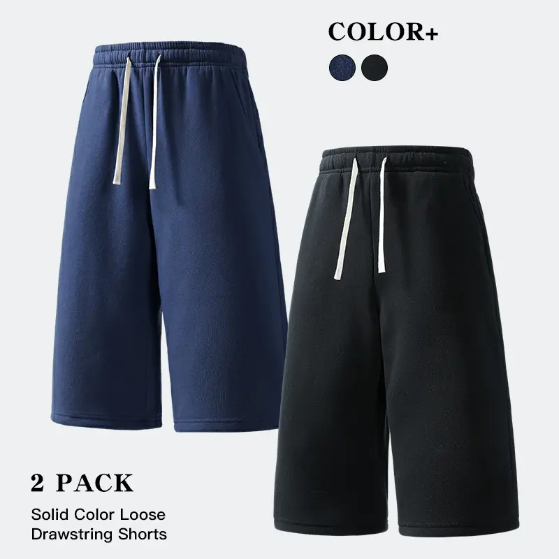 2-Pack Men’s Solid Color Knee-Length Sweat Shorts, White Drawstring Elastic Waist Loose-Fit Bermuda Shorts, Soft Casual Athletic Shorts for Gym Workouts, Daily Walking, and Lounging