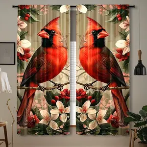 2-Pack Red Bird Rod Curtains Window Curtain Home Decoration Curtain - Suitable for bedrooms, living rooms, kitchens, and offices.