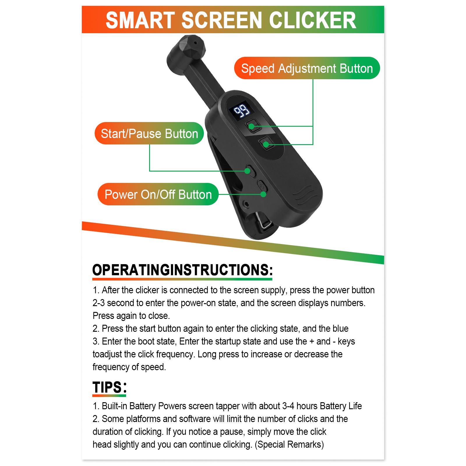 2026 Upgraded Rechargeable Smartphone Automatic Screen Tapper Selfie Accessory, 1-99 Adjustable Speed Auto Clicker, Portable Fast Touch Simulator for Tasks & Rewards