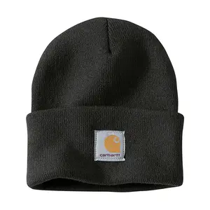 Carhartt A18-BLK Knit Cuffed Beanie Black 100% Acrylic Rib Knit Fold-up Cuff with Carhartt Patch Iconic Design Timeless Style