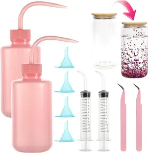 10 Pcs DIY Snow Globe Tumbler Kit - DIY Tool Set for Glitter, Sequins & Decorations - Plastic Squeeze Bottle, Small Funnel, Tweezers, Bent Syringe - Craft Project