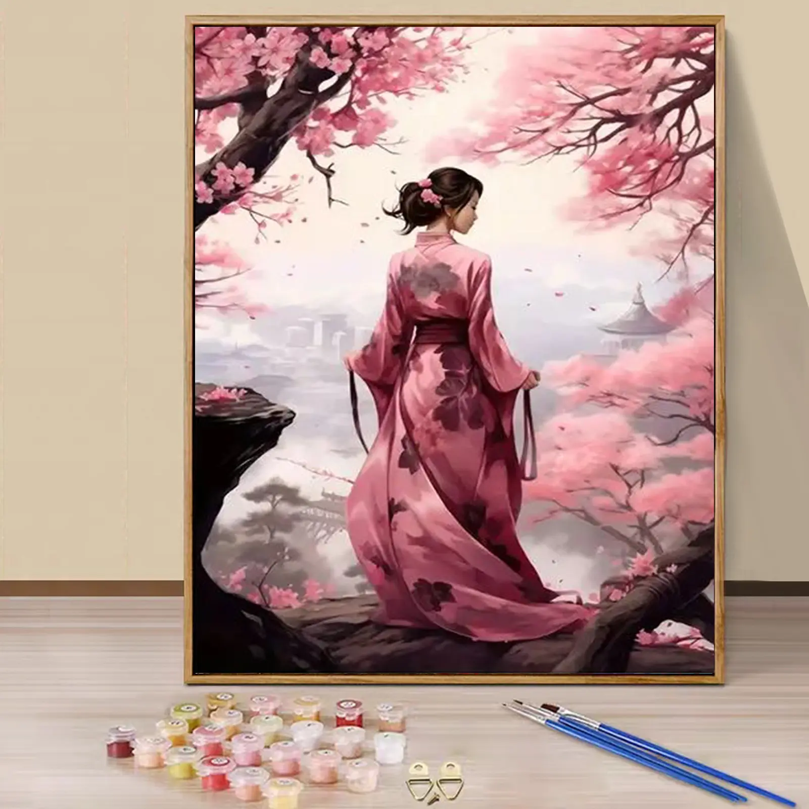 Paint by Numbers Kit for Adults Beginners - 16x20in/40x50cm Color Canvas, Easy DIY Cherry Blossom Ancient Style Lady Acrylic Painting Set, Artist Supplies, Art Craft Supplies - Home Decor, Gift for Birthday, Mother's Day, Without Frame