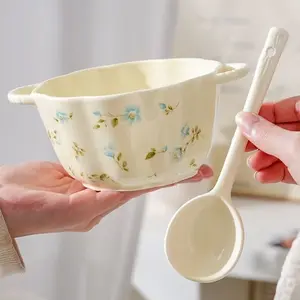 Reusable Ceramic Pumpkin Bowl Set with Spoon, Rust Resistant, Microwave Safe, Ideal for Home Kitchen, Pasta Bowls, Dessert Bowls, Microwave Noodle Bowl, Snack Bowl, Holiday Gifts