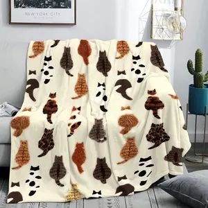Cartoon Cat Backprint Fluffy Blanket, Cartoon Pattern Blanket, Soft Warm Multifunctional Gift, Ideal for Sofa Bed Office Travel, Perfect Holiday Birthday Present, Decorative Giftable Blankets # GLOBAL PICKS
