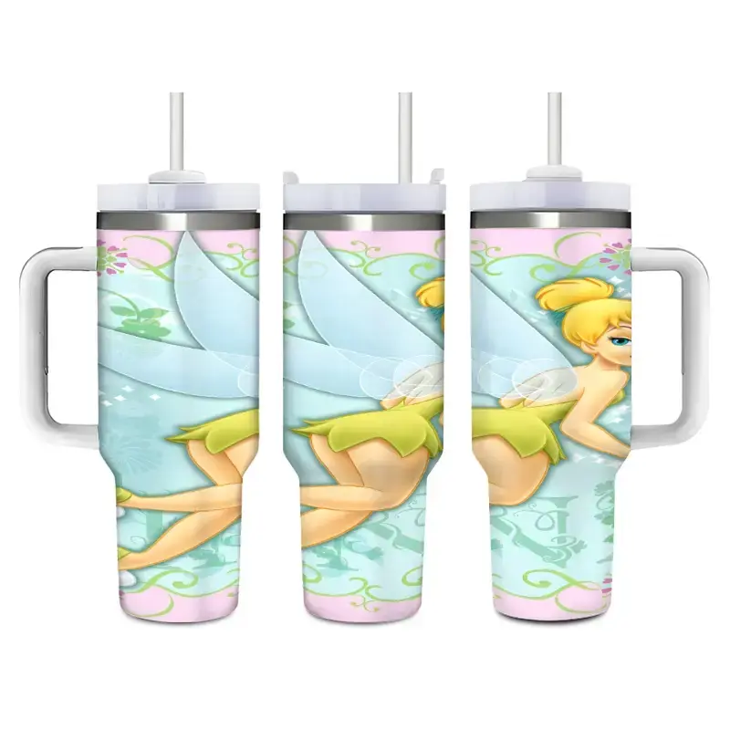Tinker Bell 40oz Water Bottle Large Cute Colorful Reusable Food Grade Stainless Steel Tumbler Leak Proof Stylish Birthday Holiday Gift for Women Teens Perfect for Office Home School Travel