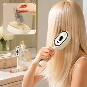 Rechargeable Battery 5-in-1 Electric Hair Brush for Women - Soft Pastel Spray Misting Air Cushion Comb with Hydration, Anti-Frizz, Anti-Static Detangling, Aromatherapy, Beauty & Lifestyle Influencers’ Hair Care Gadget frizzy dry, Built-In Essential Oil Re