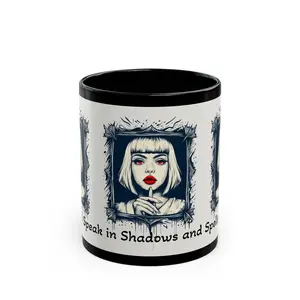 Mystical Portrait Mug - Unique Artwork Coffee Cup, Gift for Art Lovers, witch, Black Mug (11oz, 15oz), Home Decor, Kitchenware, Halloween
