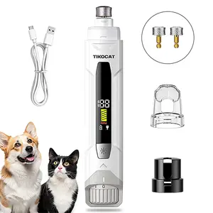 TIKOCAT 2-IN-1 Pet Nail Grinder Kit, Ultra Quiet Electric Grooming Tool 4 with LED Lights, Low-Noise Motor for Safe Trimming,Precise Cat & Dog Nail Trimmer For Safe,Rechargeable,Suitable for Trimming Toes and Claws of Dogs and Cats of All Sizes (White)