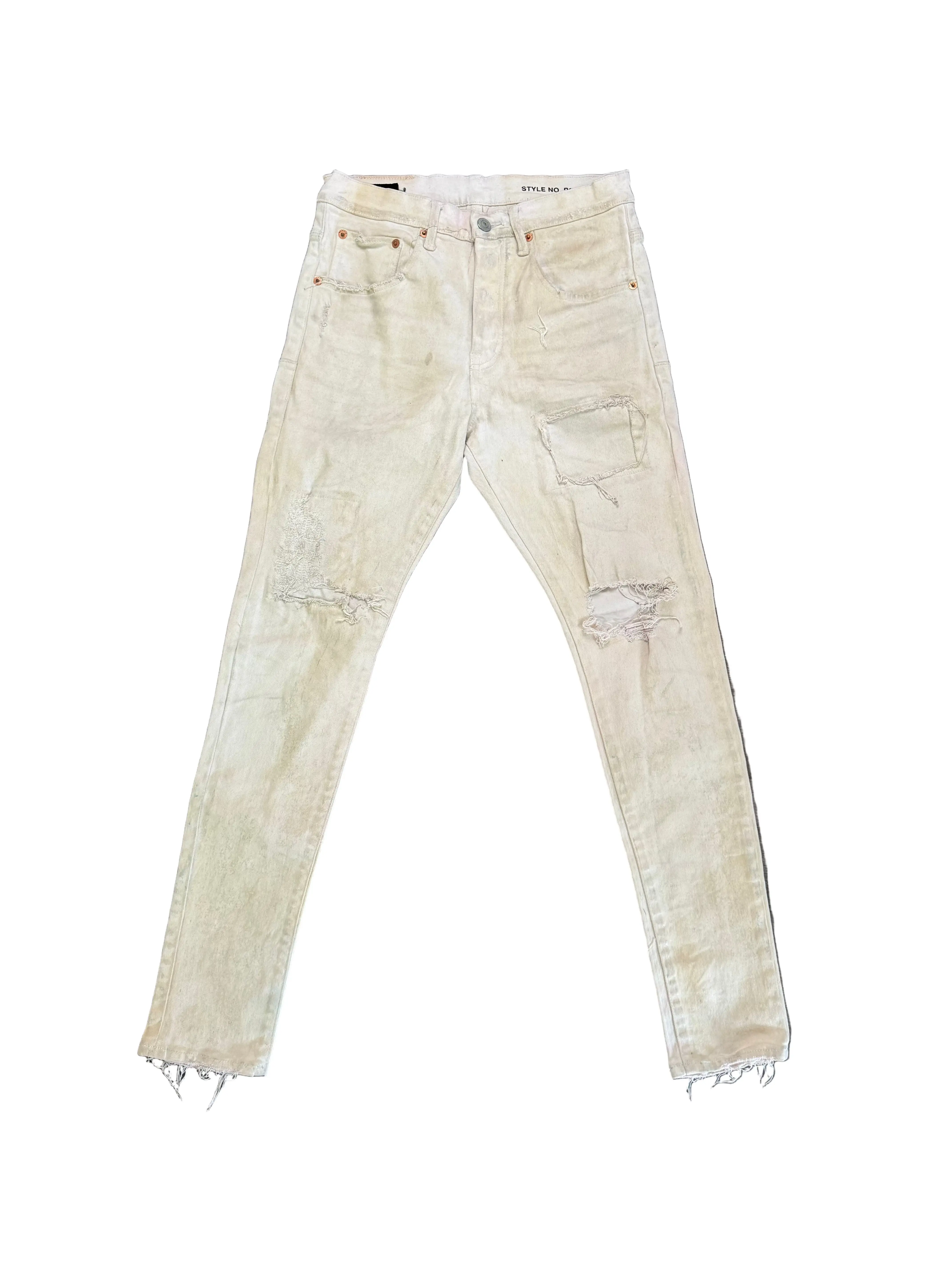 Purple Brand White Distressed Slim Jeans | Designer Denim | Vintage Wash