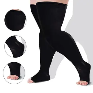 1 Pair Plus-Size Extra-Long Over-the-Knee Unisex Compression Socks, Men's and Women's Sports Compression Socks Black and Beige Non-Transparent Support Socks with Exposed Toes