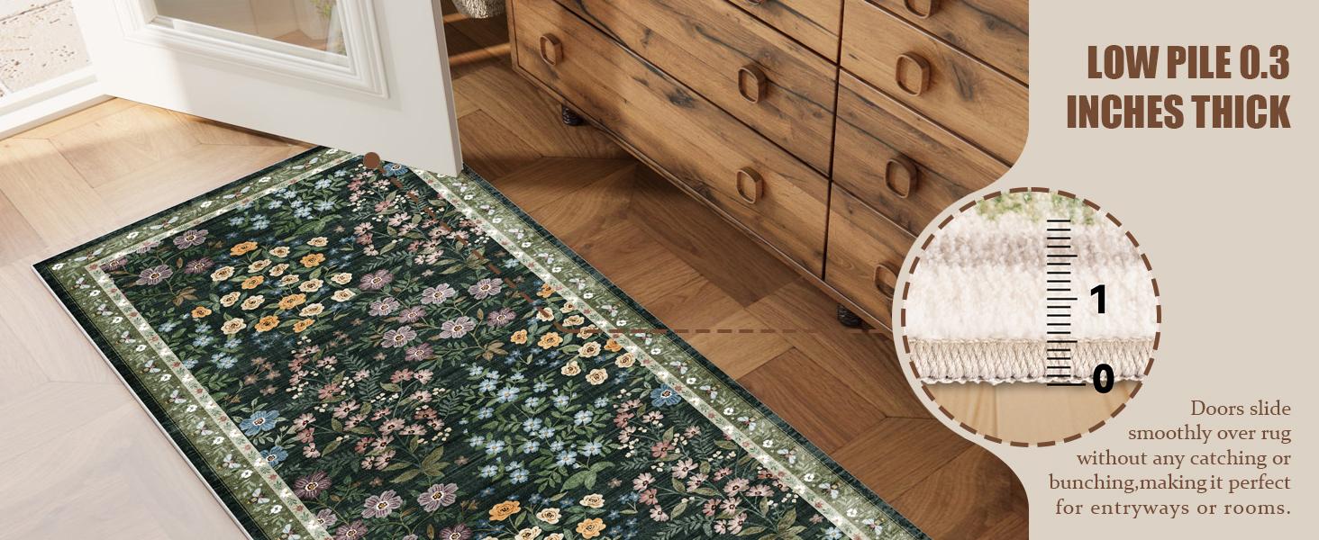 palohom Washable Rugs for Living Room Non Slip Low Pile Non Shedding Lightweight Soft Faux Wool Carpet Floral Area Rug for Kitchen Bedroom Dining Room Under Table Rug Runners for Hallway Entryway Stain Resistant Easy Care Indoor Home Decor